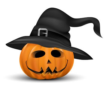 Halloween pumpkin with spooky black hat